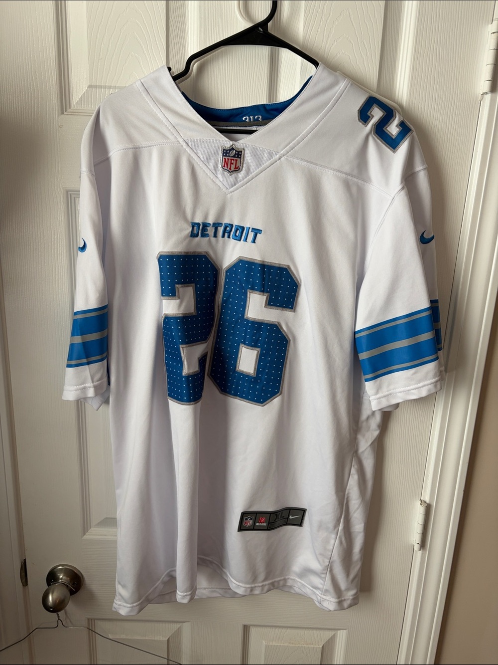 Nike Detroit #26 White and Blue Men's Football Jersey